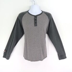 Canada Maple Leaf 1/4 Button Long Sleeve T-Shirt‎ Size XL Gray Cotton Blend